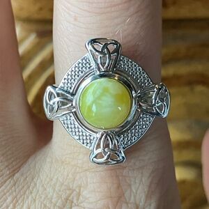 Natural Connemara Marble Sterling Silver Celtic Ring Size 9
